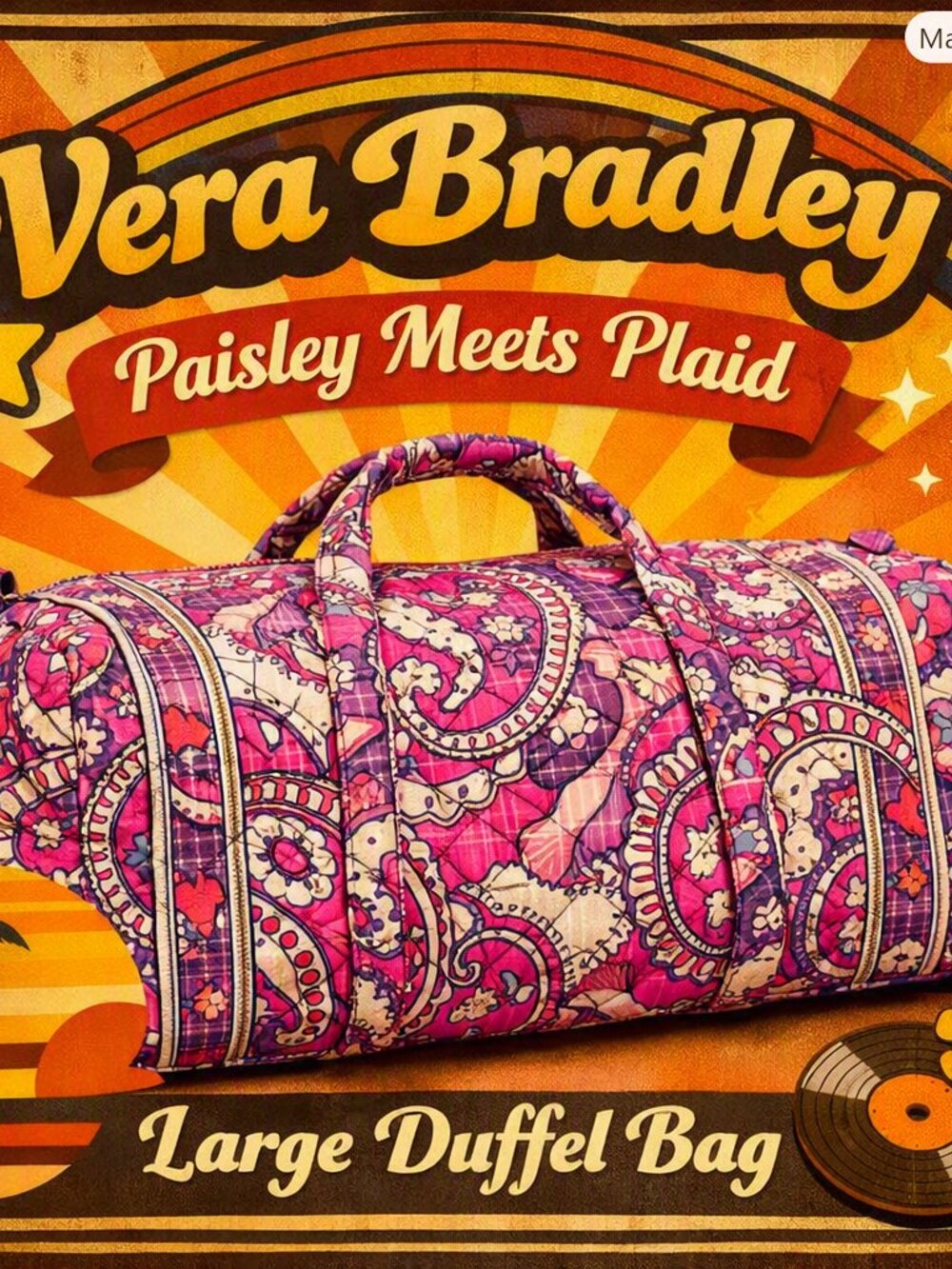 Vera Bradley Paisley Meets Plaid retired 2012-2013, Large Duffel Bag